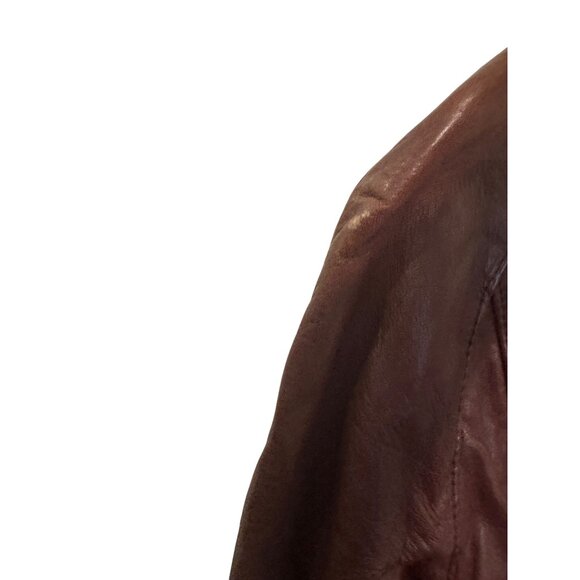 Vintage  Leather Jacket Womens Size 38 Burgundy Full Zip Made In Spain - Picture 8 of 9